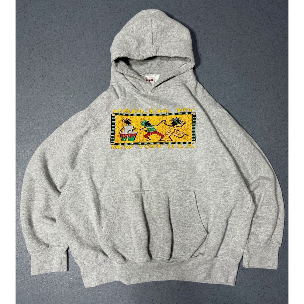 Vtg 90s Harlem NY New York Souvenir Hoodie XL African Art Drummer Graphic
